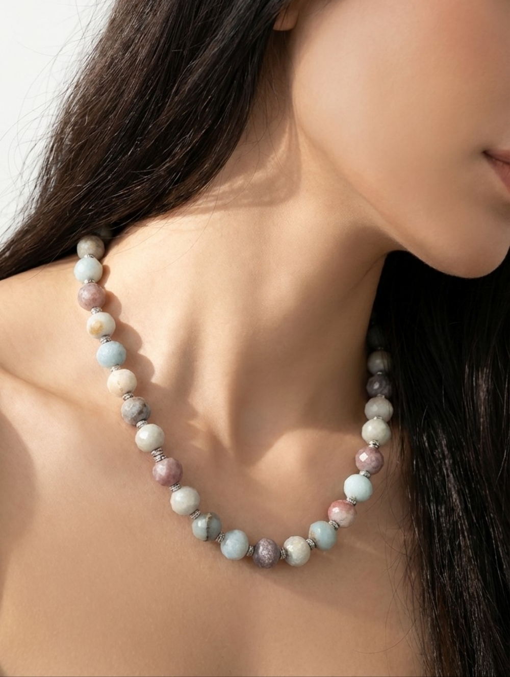Natural Stone Faceted Beaded Necklace | Earth Tone Agate & Jasper Style cn - Picture 6 of 6